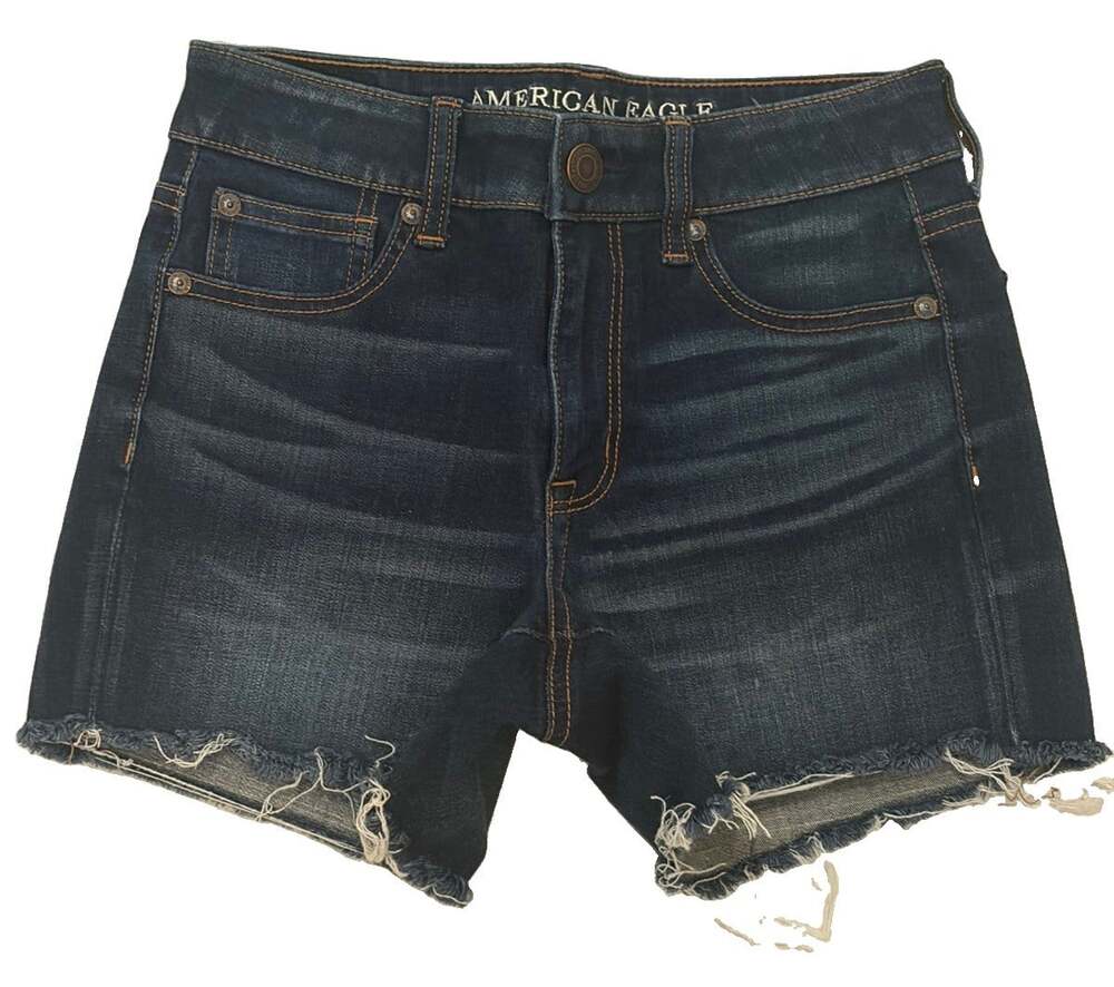 American Eagle Denim Shorts Women’s 2 Dark Wash Hi-Rise Shortie Super Stretch